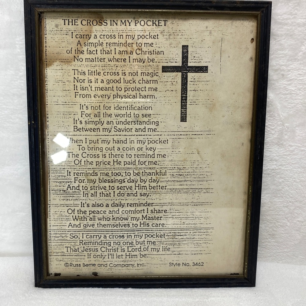 Framed Religious‎ Poem The Cross in My Pocket Christian Wall Art